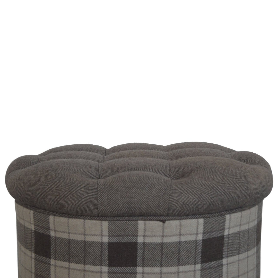 Deep Button Round Checked Footstool