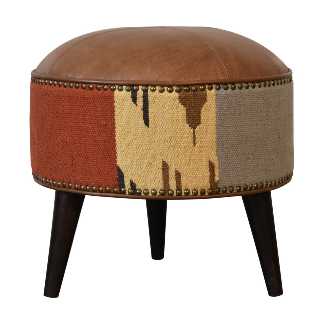 Durrie-&-Leather-Mixed-Footstool