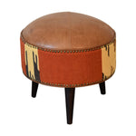 Load image into Gallery viewer, Durrie &amp; Leather Mixed Footstool
