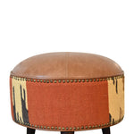 Load image into Gallery viewer, Durrie &amp; Leather Mixed Footstool
