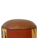 Load image into Gallery viewer, Durrie &amp; Leather Mixed Footstool
