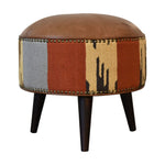 Load image into Gallery viewer, Durrie &amp; Leather Mixed Footstool
