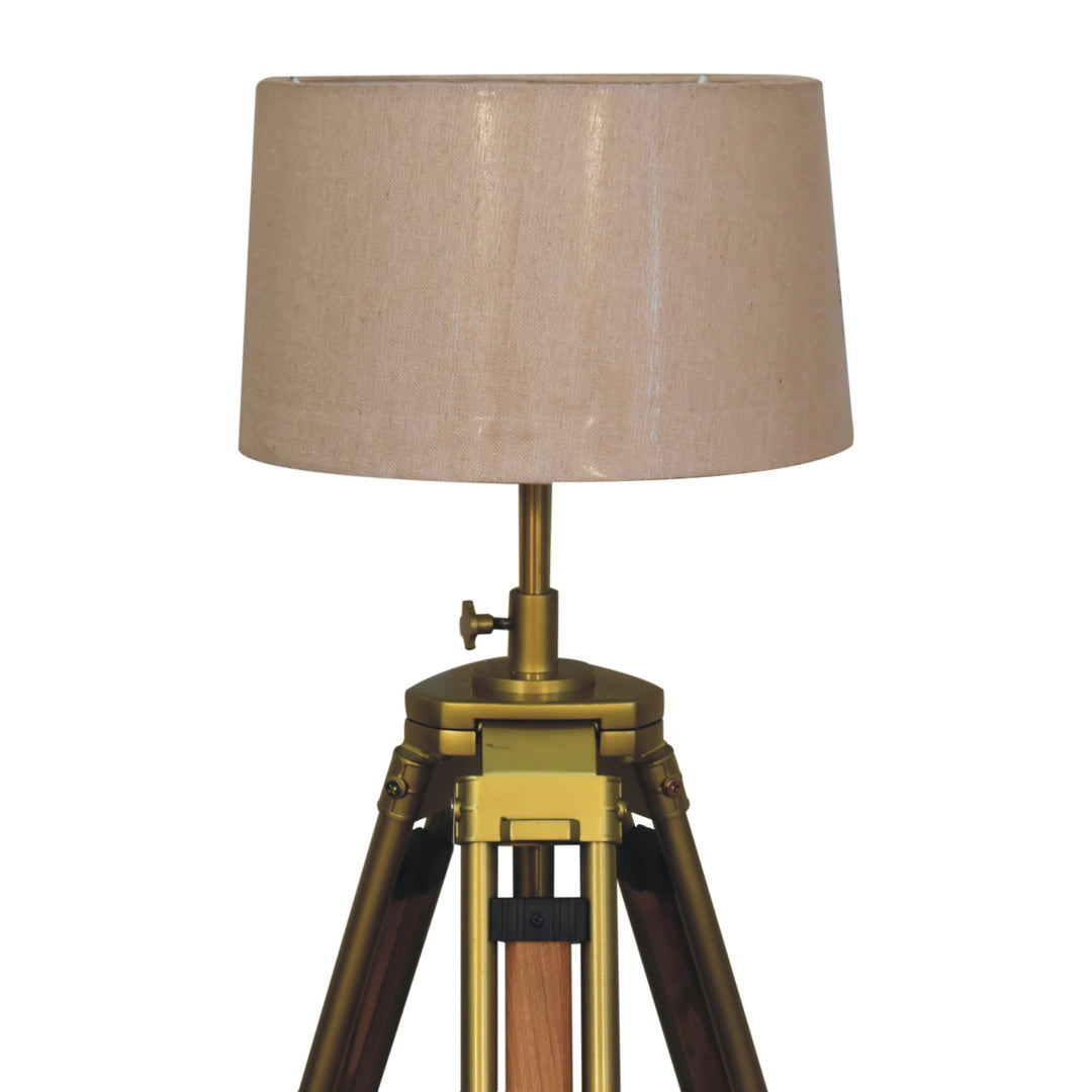 Brass Plated and Wooden Floor Lamp