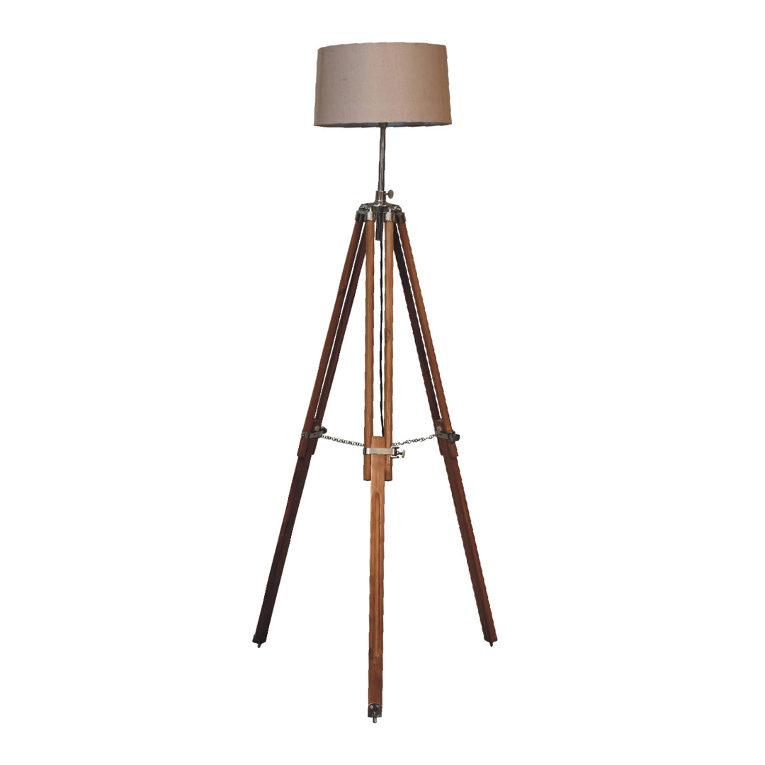 Chrome x Wood Teak Floor Lamp