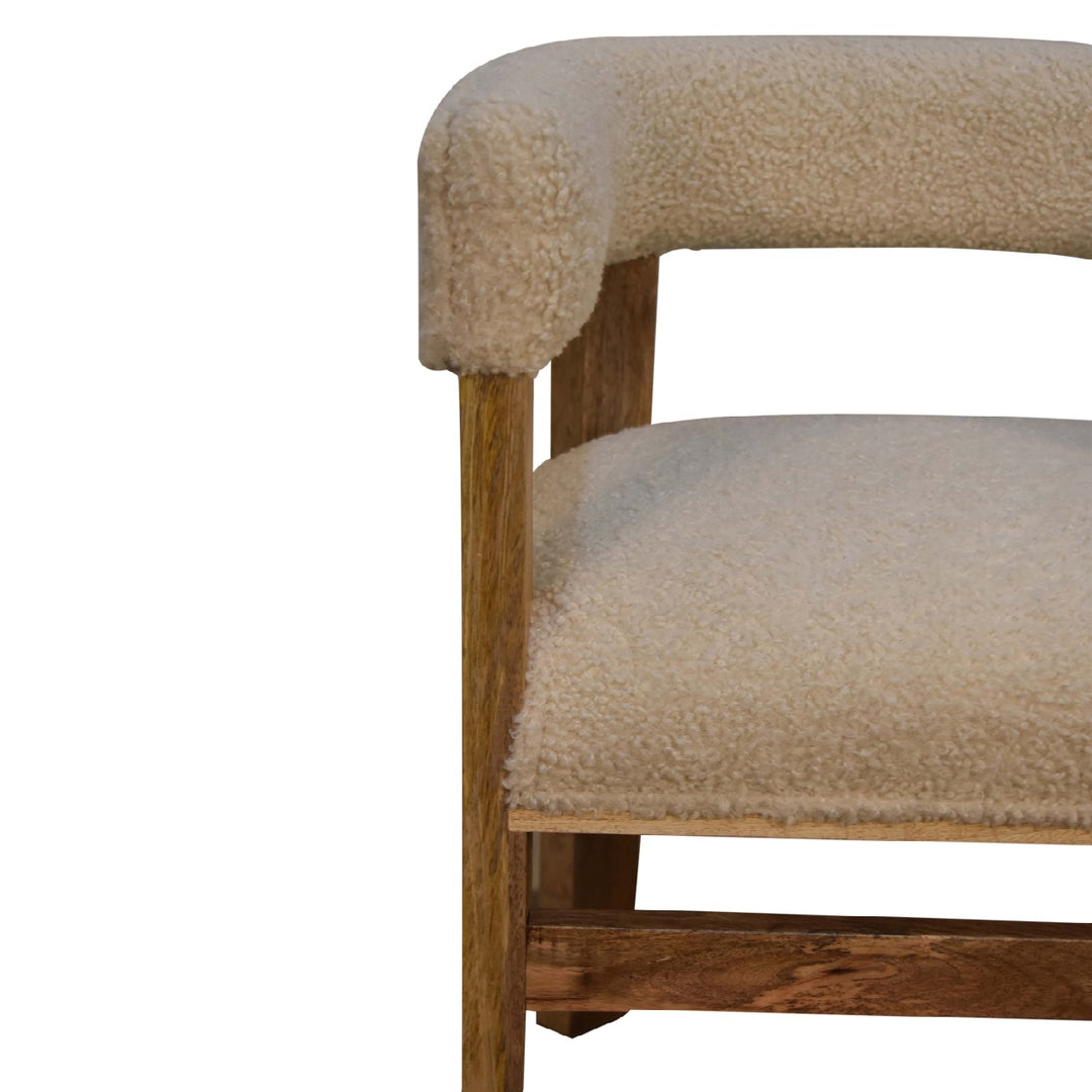 Cream Boucle Solid Wood Chair