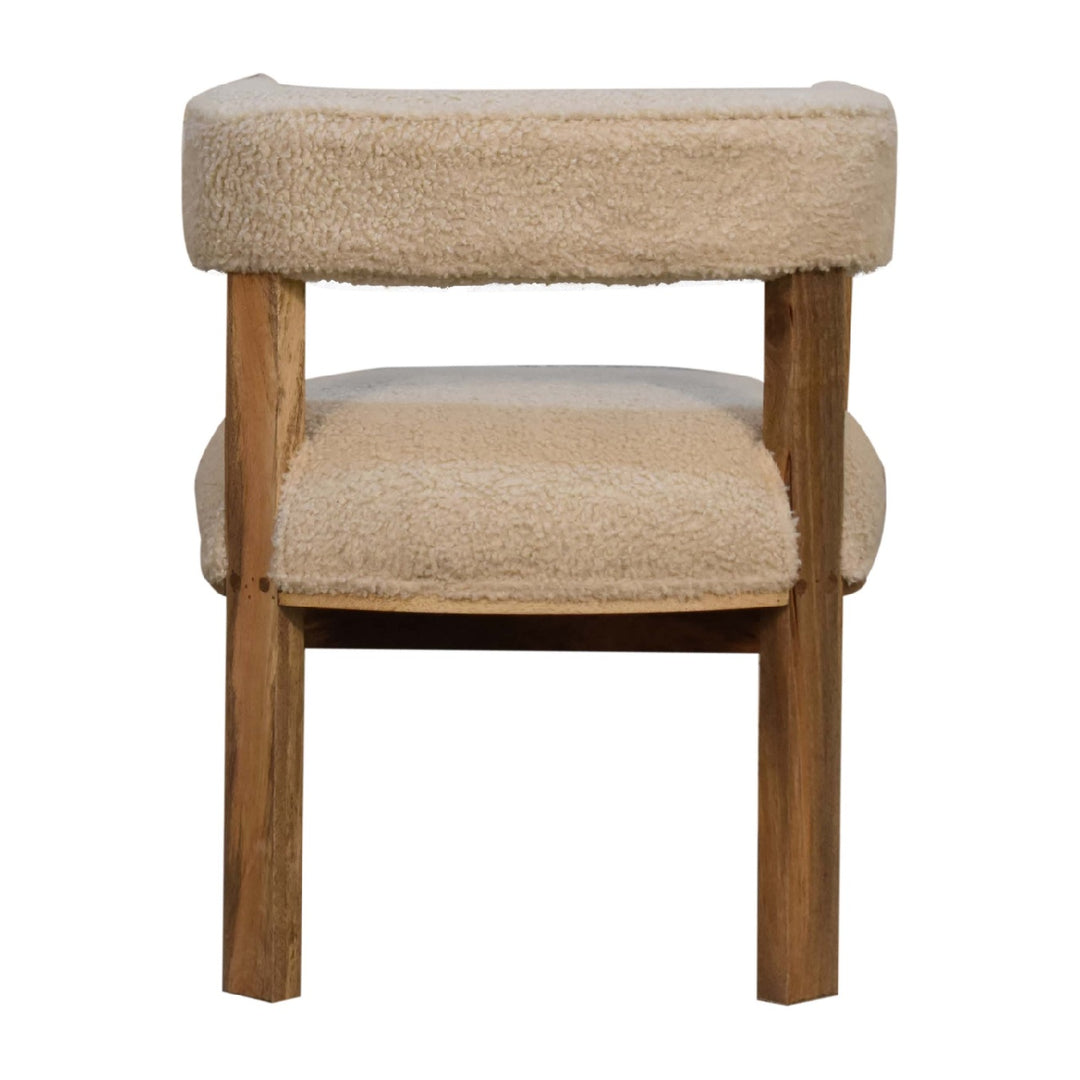 Cream Boucle Solid Wood Chair