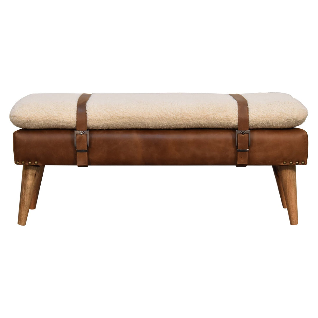 Bouclé-Buffalo-Hide-Leather-Bench