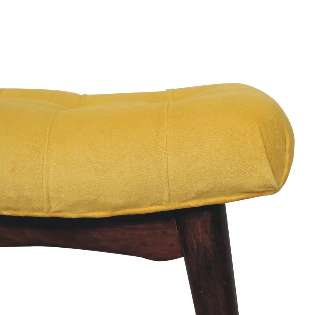 Mini Mustard Velvet Curved Bench