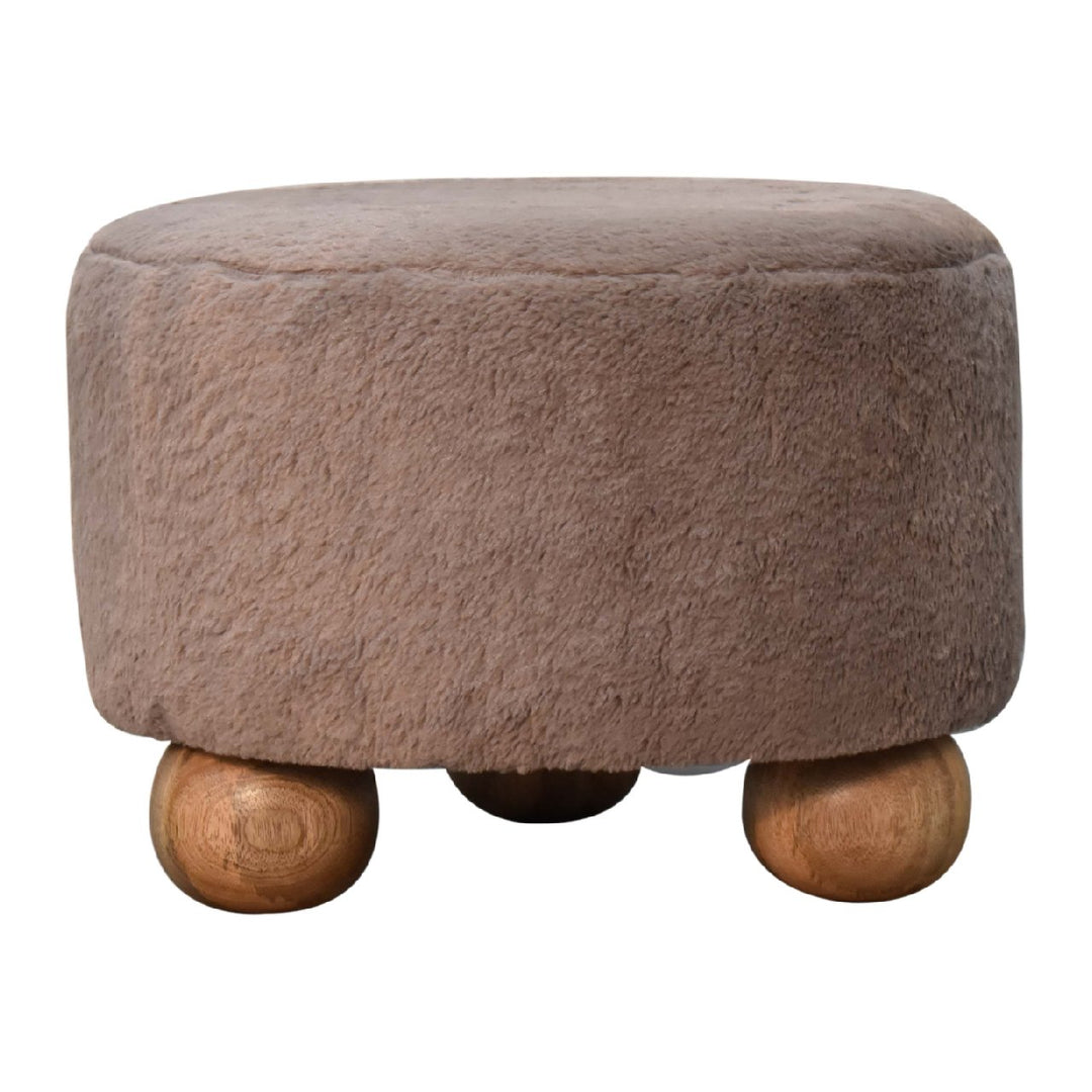 Mocha-Faux-Fur-Round-Ball-Footstool