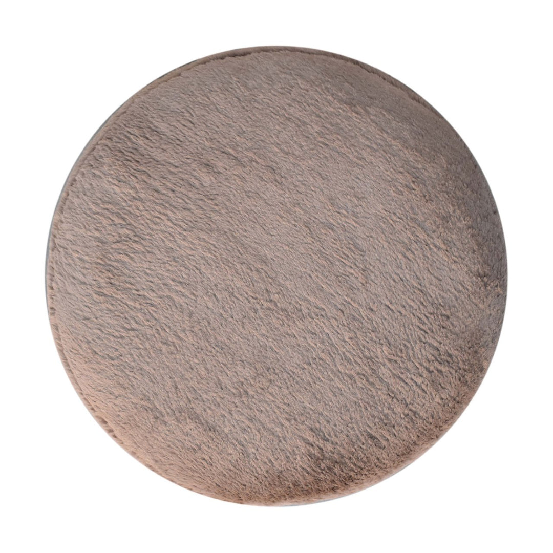 Mocha Faux Fur Round Ball Footstool